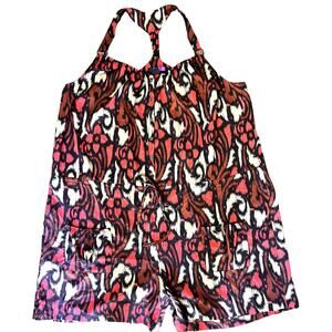 LYS   Size 20W    Abstract Silky Polyester ROMPER    Rust-Brown-Tan    Waist Tie